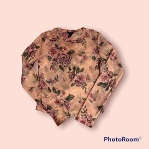 Pink floral mesh long sleeve shirt M